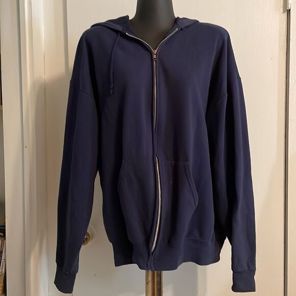 XL Jerzees blue long sleeve hooded pocketed full front zip fleece lined jacket - Picture 2 of 15